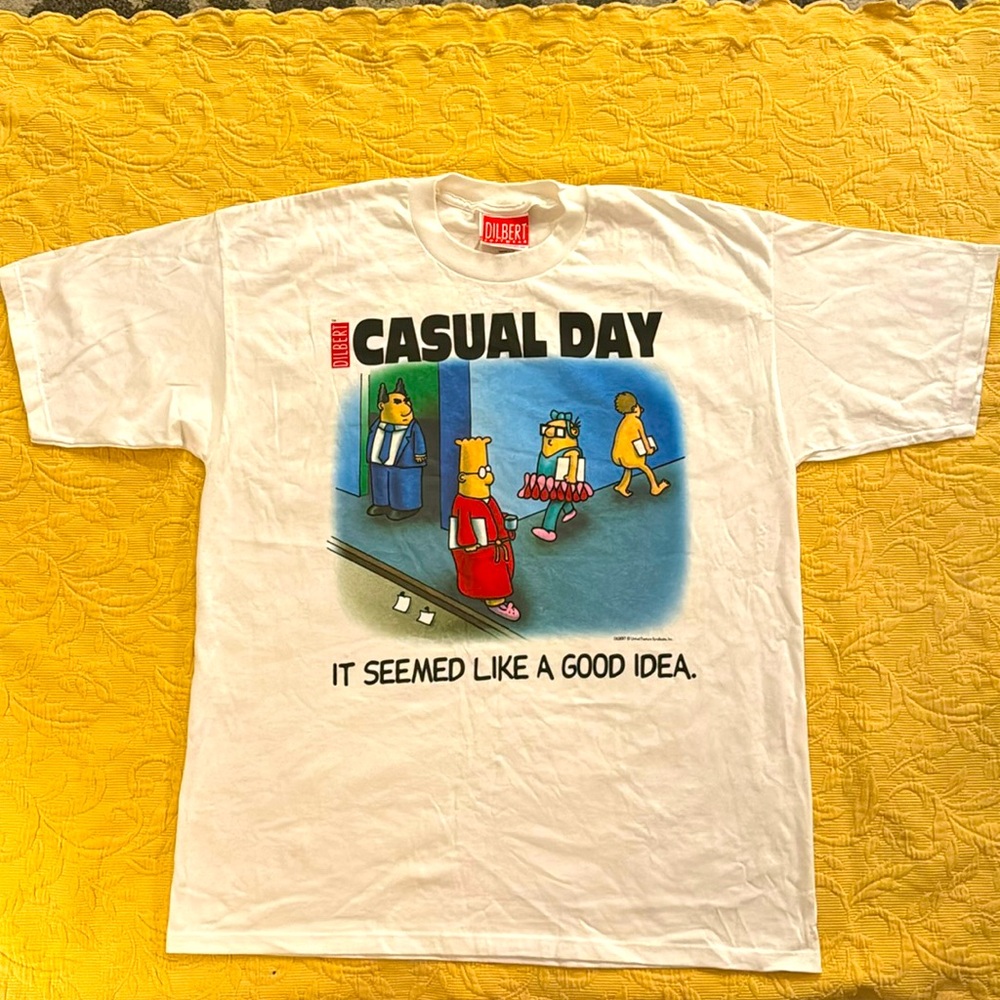 Vintage 90s Dilbert Casual Day T Shirt Work Business Cartoon